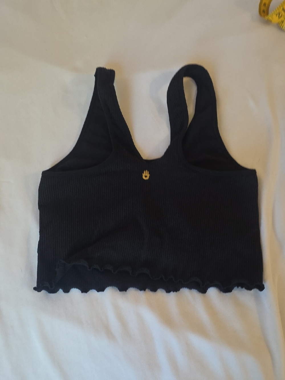 Spiritual Gangster Black Ribbed Cropped Tank with Gold Hand Logo